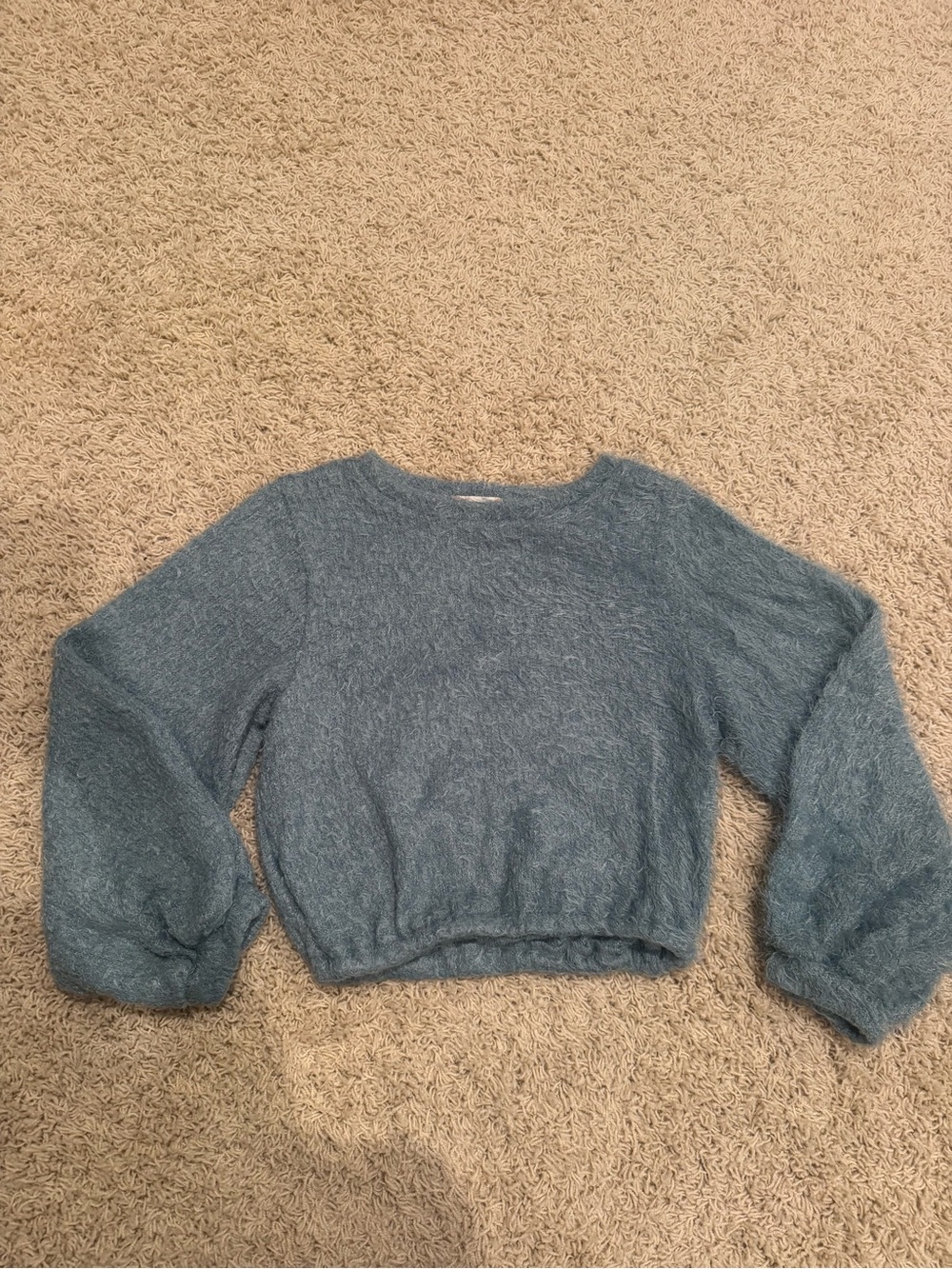 Cozy Teal Fuzzy Cropped Sweater